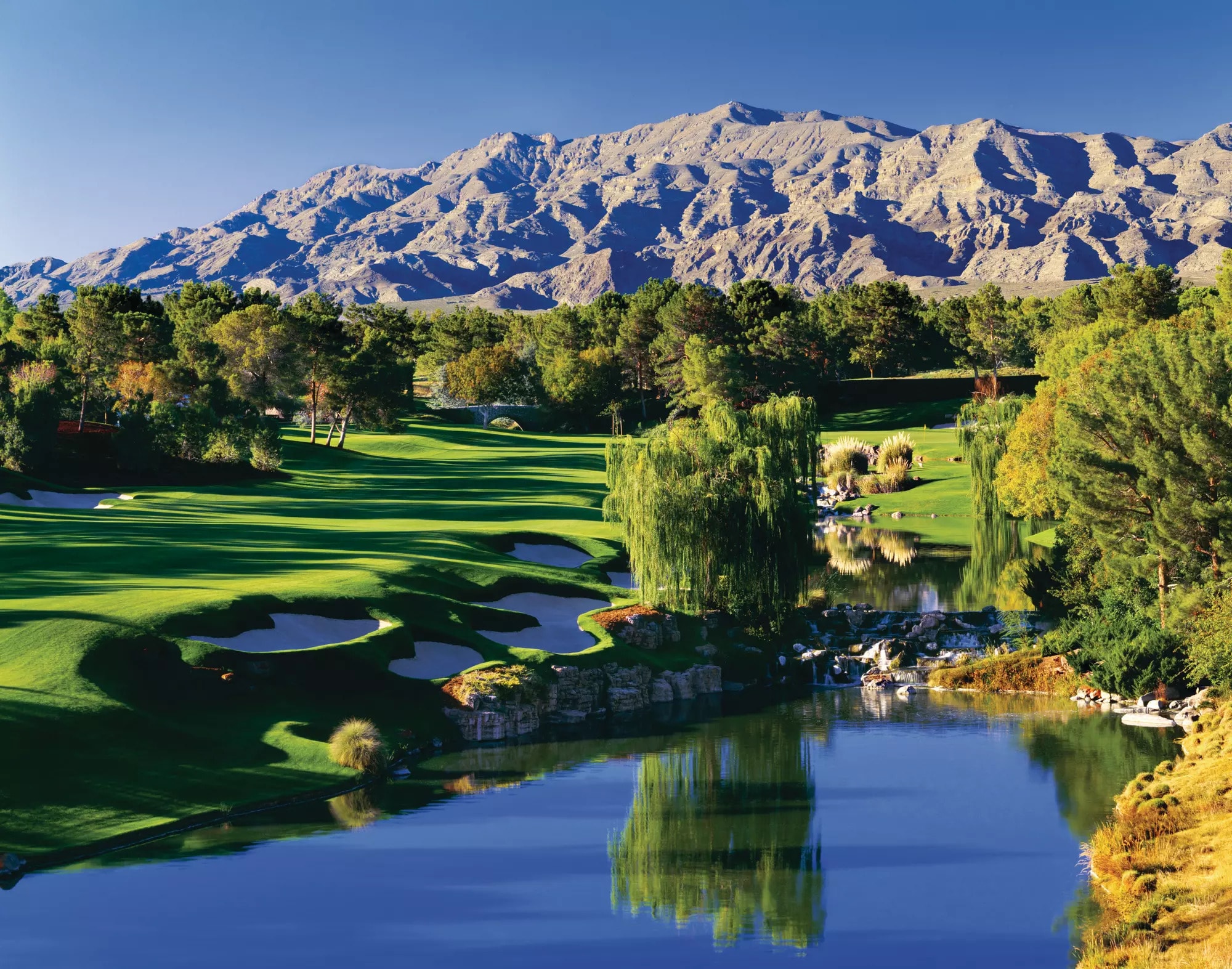 Shadow Creek Golf Course — lush tree-lined fairway of Tom Fazio's legendary private course, North Las Vegas